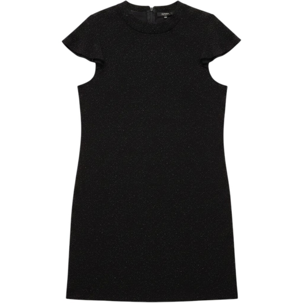 Ann Taylor Black Dress Metallic Shimmer Ruffle Neck Flutter Sleeve Shift